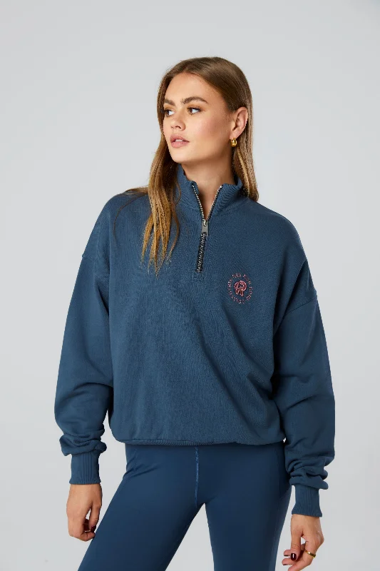 Women's Red Run Activewear Midnight Blue Core 1/4 Zip Jumper Printed Hoodies for Women
