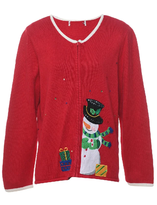 Snowman Christmas Cardigan - L Sporty Sweatshirts for Women