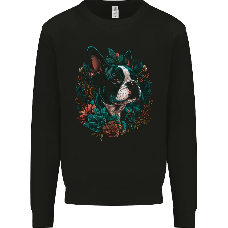 A Boston Terrier Dog Mens Sweatshirt Jumper High-neck Sweatshirt Hoodie