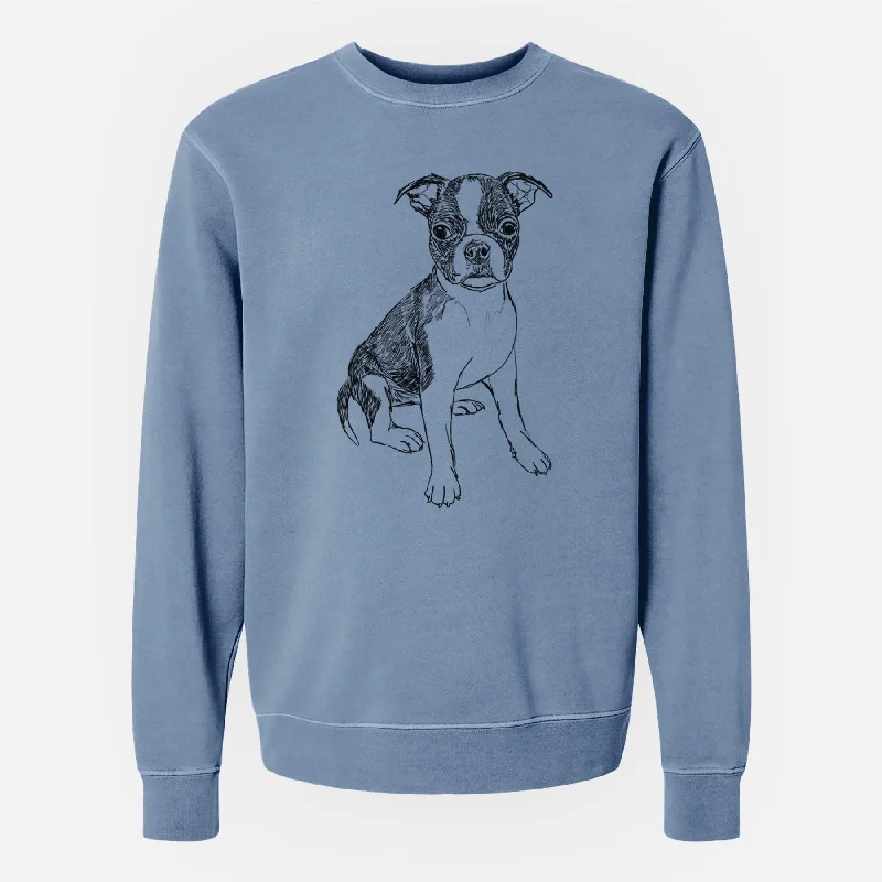 Doodled Zoey the Boston Terrier - Unisex Pigment Dyed Crew Sweatshirt Women’s Hoodie with Pockets