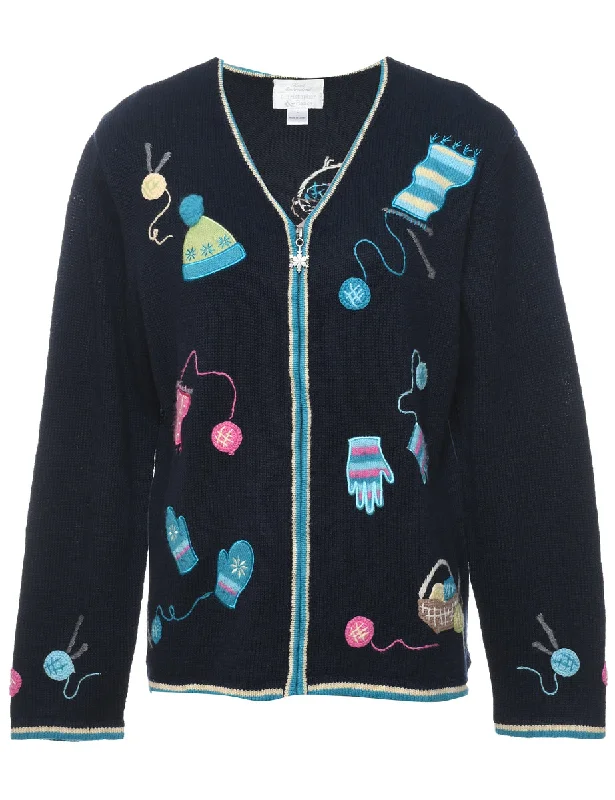 Embroidered Christmas Cardigan - L Comfy Sweatshirts for Fall