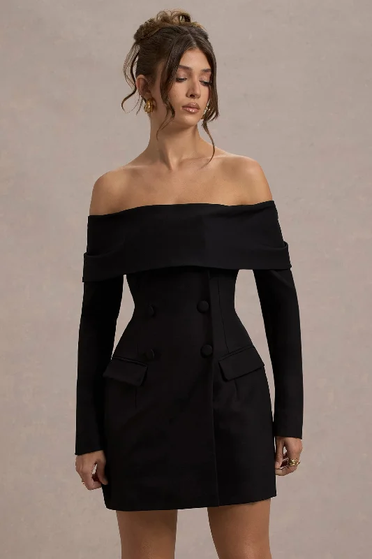 Tara | Black Bardot Tailored Blazer Dress Striped unclassified dresses