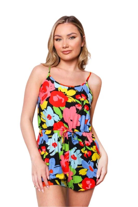 Women's Spaghetti Strap Tie Front Floral Romper Fashionable unclassified dresses