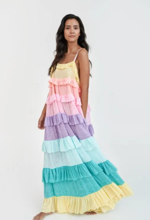 Rainbow Ruffle Tiered Dress Pastels Earthy tone unclassified dresses