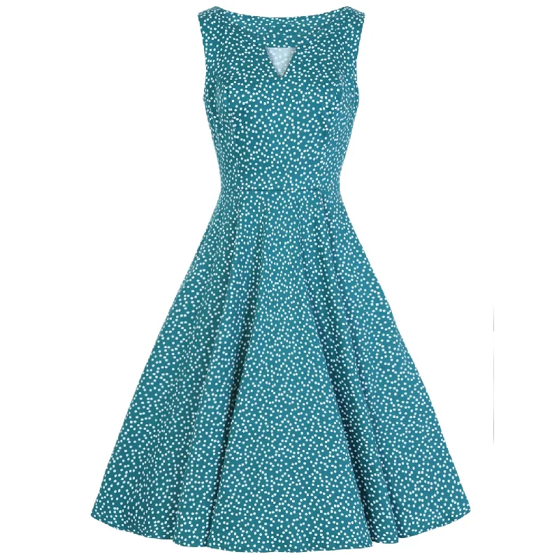 Green And White Polka Dot 50s Cut Out Swing Dress Short unclassified dresses