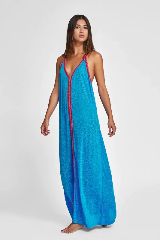 Neon Blue Beach Lounge Dress - Cheetah Sundress Blue Sexy unclassified dresses