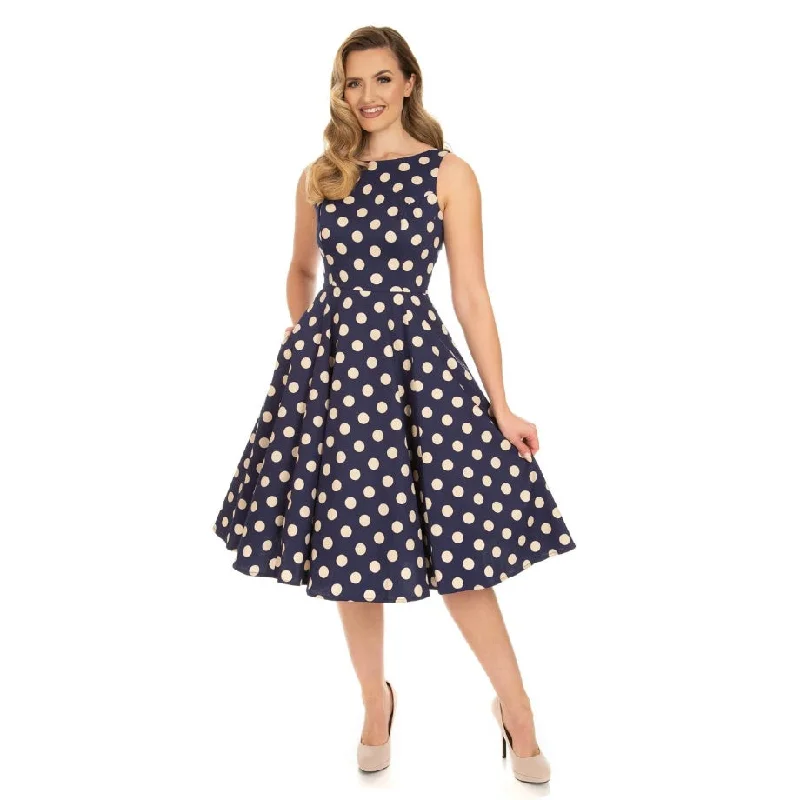 Blue & Cream Polka Dot Audrey Style Rockabilly 50s Swing Dress Graduation unclassified dresses Blue & Cream Polka Dot Audrey Style Rockabilly 50s Swing Dress Graduation unclassified dresses