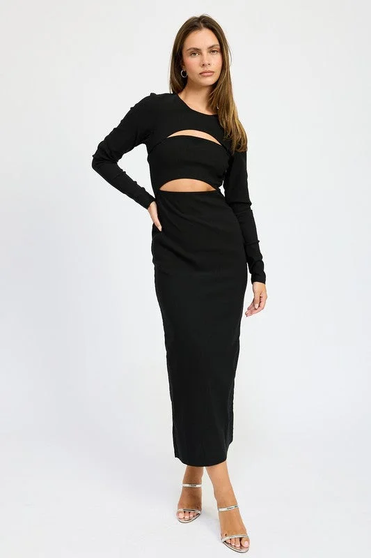 LONG SLEEVE CUTOUT MIDI DRESS Comfortable unclassified dresses
