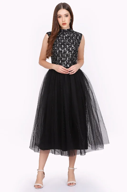 Nanta Black Embellished Midi Dress Designer unclassified dresses