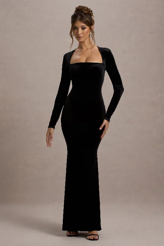 Morana | Black Velvet Square-Neck Long-Sleeve Maxi Dress Popular unclassified dresses