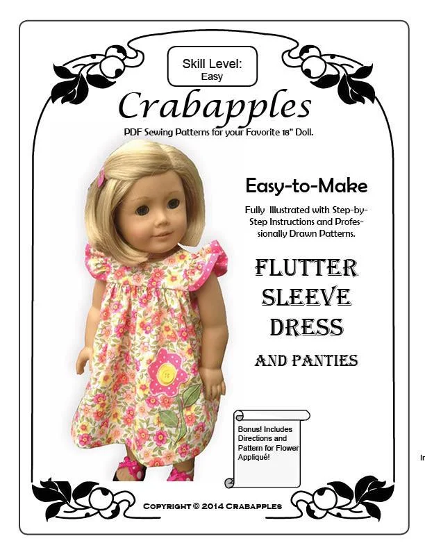 Flutter Sleeve Dress 18" Doll Clothes Pattern Corset unclassified dresses