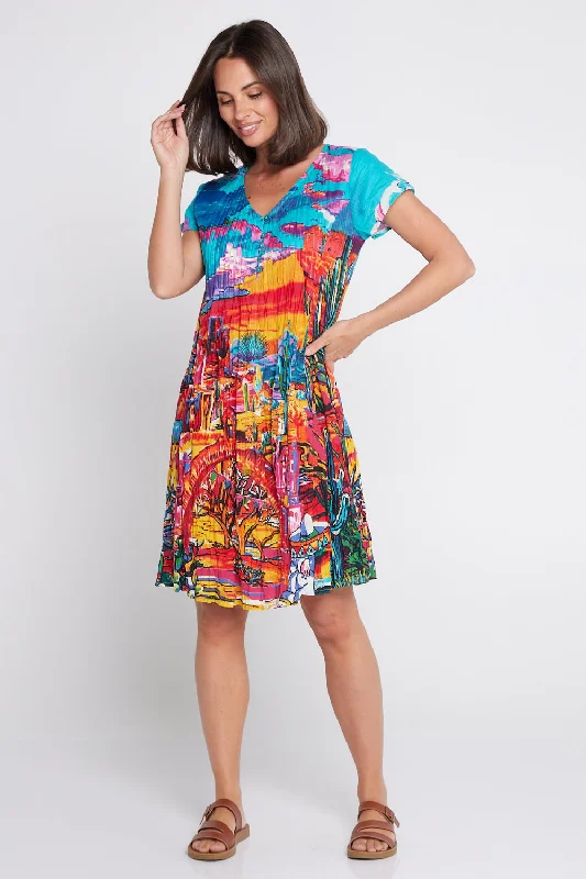Ocampo Easy Fit Cotton Dress - Cactus Print Dark color unclassified dresses