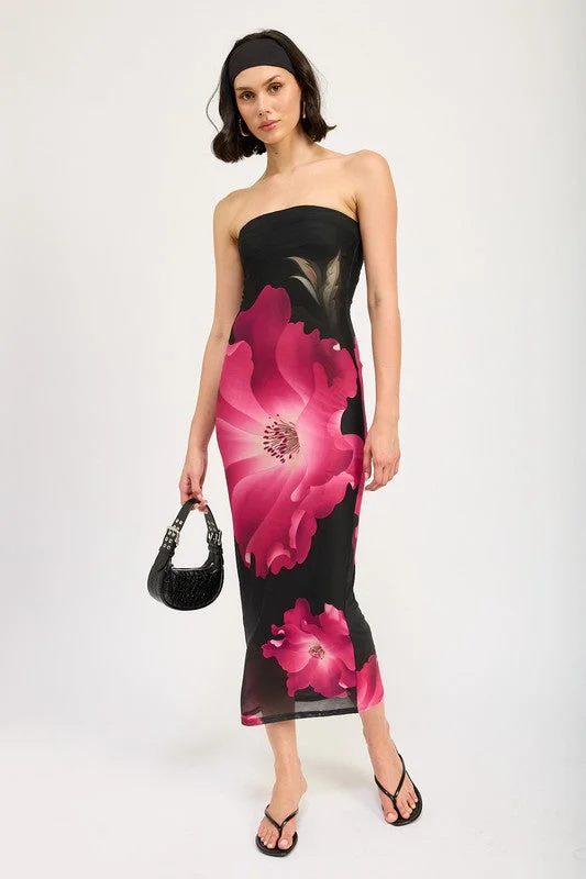 FLORAL TUBE MIDI DRESS Floral unclassified dresses