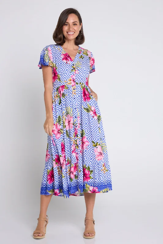 Jacinda Dress - Blue Print Tiered unclassified dresses