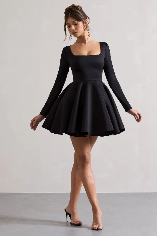 Winslet | Black Square-Neck Skater Mini Dress Bodycon unclassified dresses