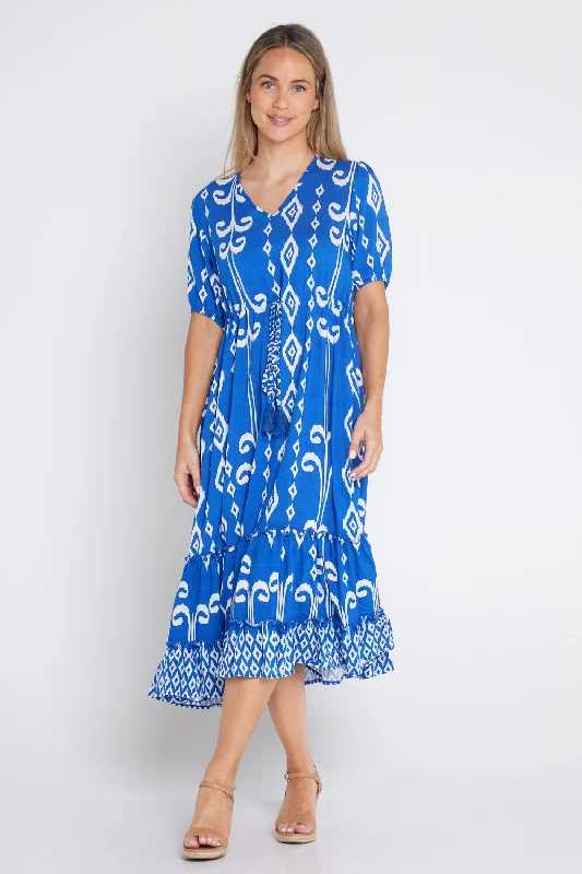 Neesha Dress - Royal Blue/White Print Wrap unclassified dresses