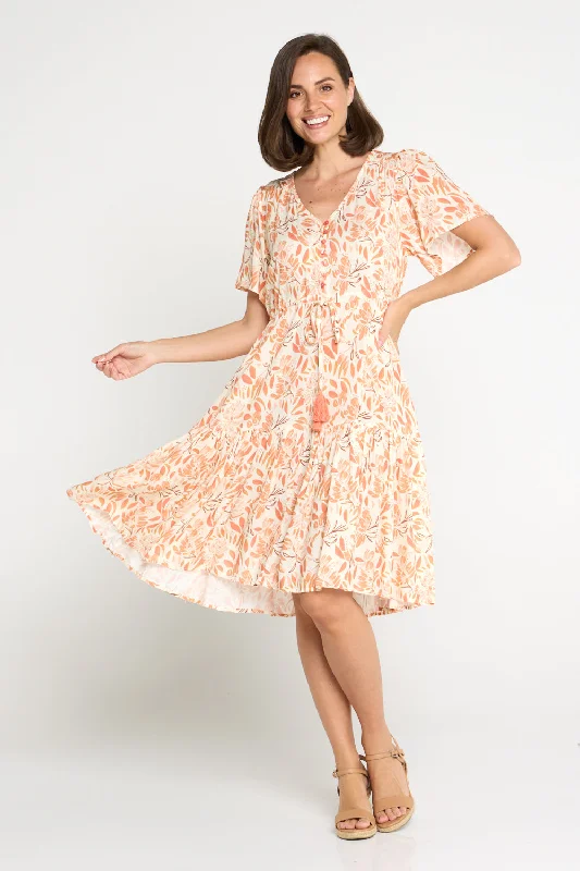 Kigali Petite Dress - Peach/Cocoa Floral Y2K unclassified dresses