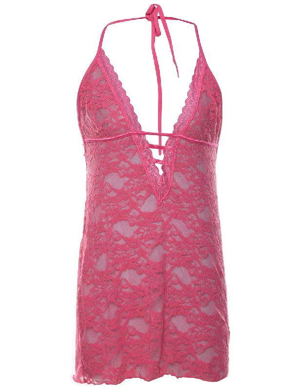 Pink Sheer Lace Babydoll - M A-line unclassified dresses