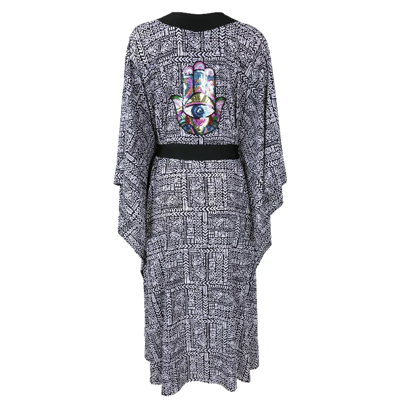 Tribal Black Mayan Long Kimono Hamsa Dark color unclassified dresses