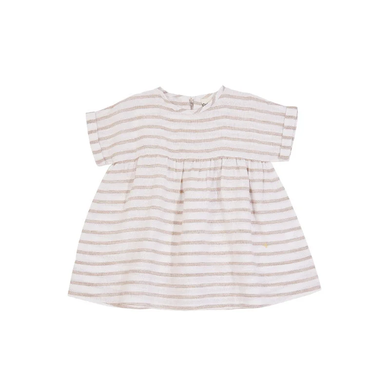 Goldie & Ace Lulu Linen Dress - Beige Stripe Halter unclassified dresses