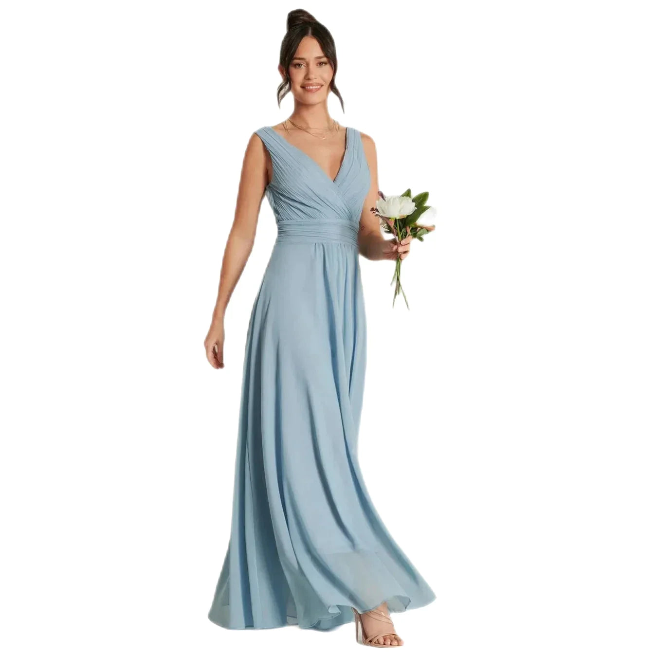 Jolie Moi Pale Blue V-Neck Pleated Bodice Maxi Dress Halter unclassified dresses