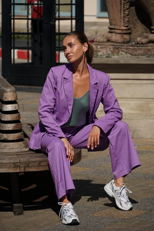Miss Independent Purple Cotton Blazer Embellished Pocket Shorts