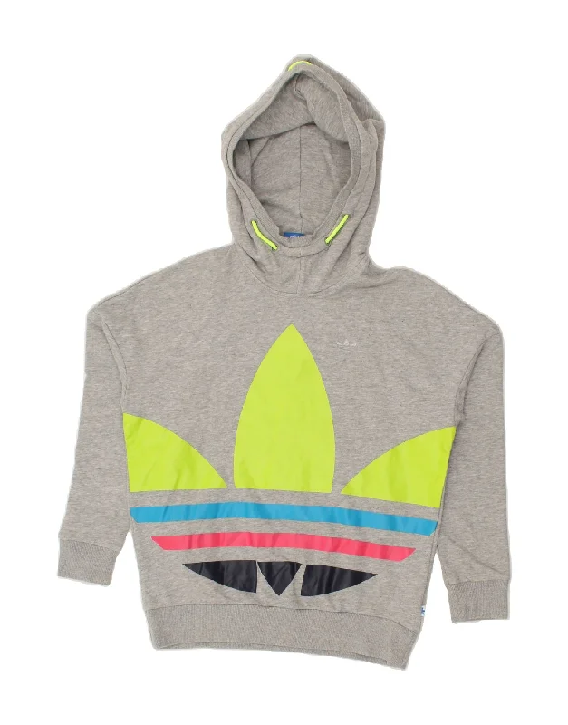 ADIDAS Womens Oversized Graphic Hoodie Jumper UK 8 Small Grey Cotton Comfortable sweaters for all seasons