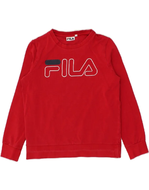 FILA Womens Graphic Sweatshirt Jumper UK 6 XS Red Cotton Men's wool sweaters discount