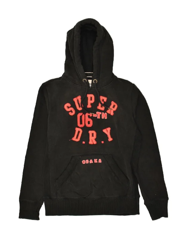 SUPERDRY Womens Graphic Hoodie Jumper UK 14 Medium Black Cotton Cheap sweaters