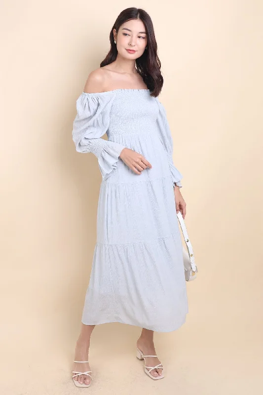 MEADOW SMOCKED MAXI DRESS IN PERI BLUE Discounted maxi dresses