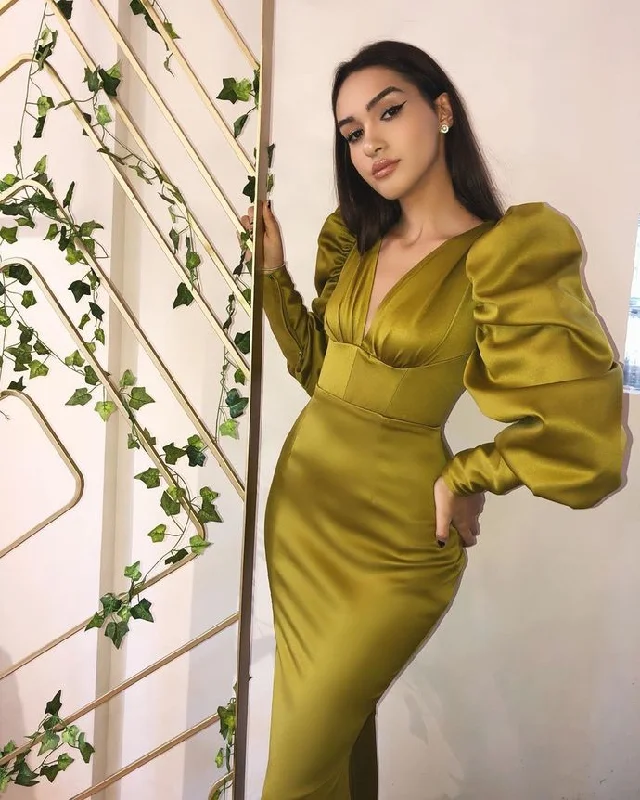 Gorgeous Mermaid Long Sleeves V-neck Long Prom Dress,DS3994 Front Pocket Maxi